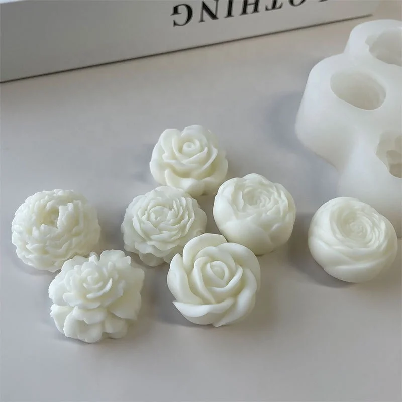 DM921 7 Cavity Austin Rose 3D Peony Bloom Flower Handmade Soap Mold Silicone Candle Wax Making Molds for DIY Craft Supplies