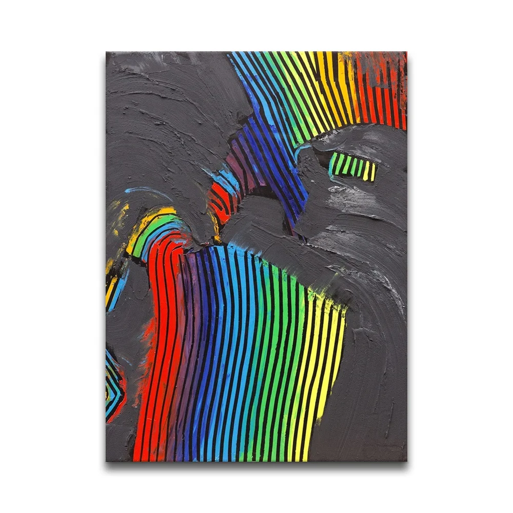 Wholesale Modern Newest Design Handpainted Rainbow Artwork Abstract Acrylic Canvas Painting Wall Art for Hotel Decor Handmade