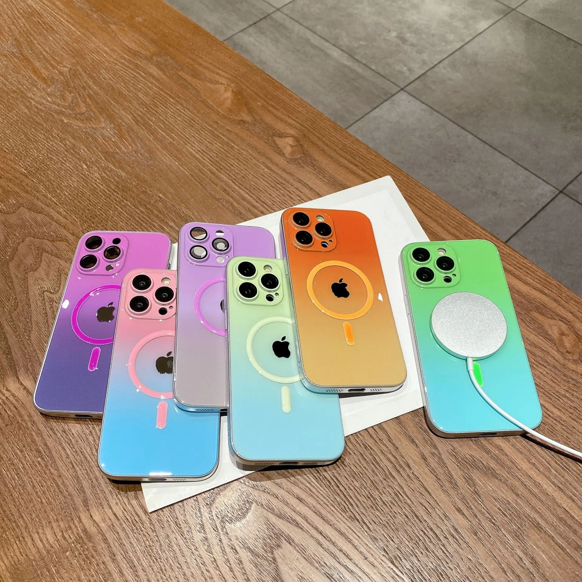 Luminous Magneticbsorption Gradient Wireless Charging with Lens Film phone case for iphone Xr Xs 11 12 13 14ProMax Cell Cover