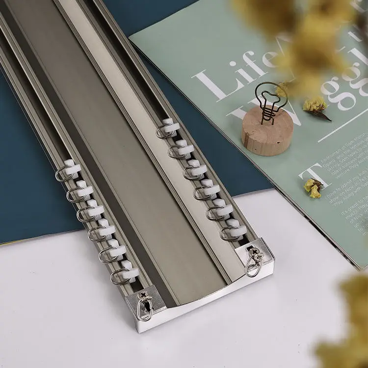 Factory Price White And Champagne Hotel Heavy Duty Double Curtain Rails Project Ceiling Curved Double Curtain Track