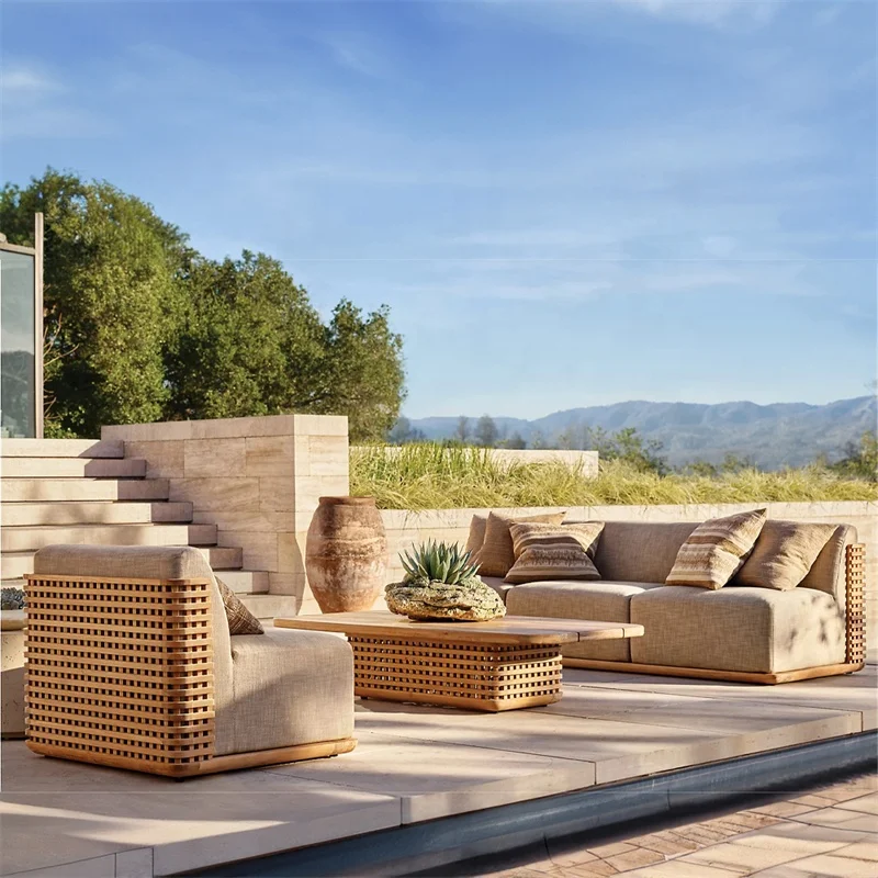 Luxury teak wood  Frame Patio Outdoor Furniture Garden Sofa Set Hotel Courtyard Outdoor Sofa teak sofa