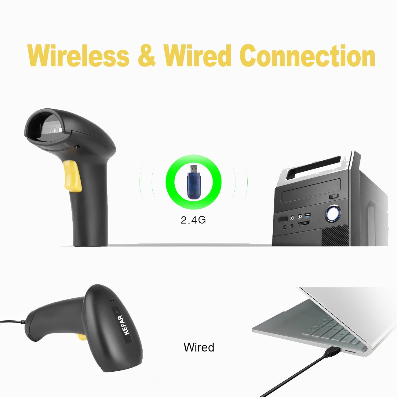 A30D Wireless Barcode Scanner Laser Barcode Reader 1D 2D QR Handheld Bar Code Scanner