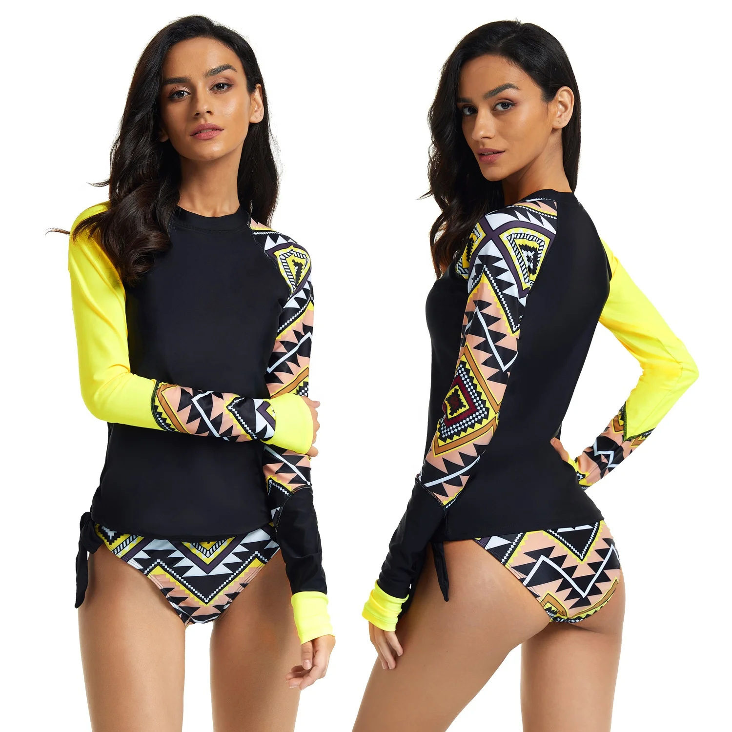 OEM Long Sleeve Turtleneck Wetsuit Surf Suit Swimwear Custom Two Piece Ladies Rash Protection Surf Suit