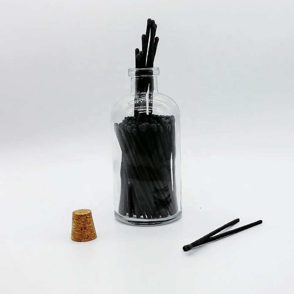 Пользовательские разноцветные бутылки стеклянная банка цветная головка защитные спички черные спички