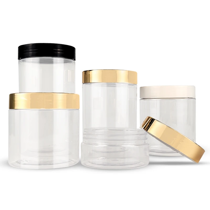 wholesale cosmetic body butter cream white amber black clear plastic jar for sauce with lids