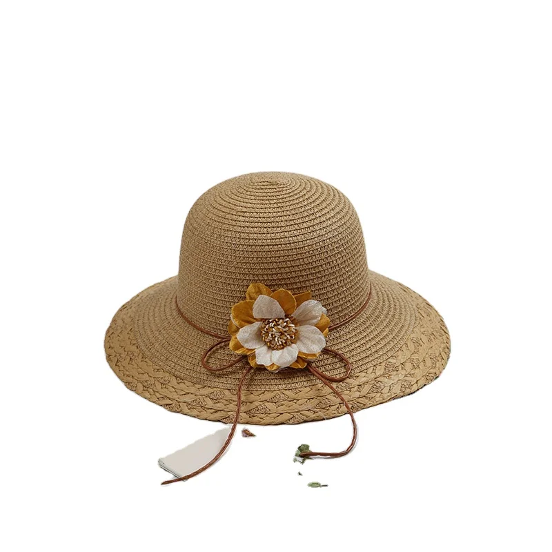 
Hot Sale Raffia Lace Up Straps Bow Edging Wide Brim Straw Hats Leisure Beach Hats For Lady 