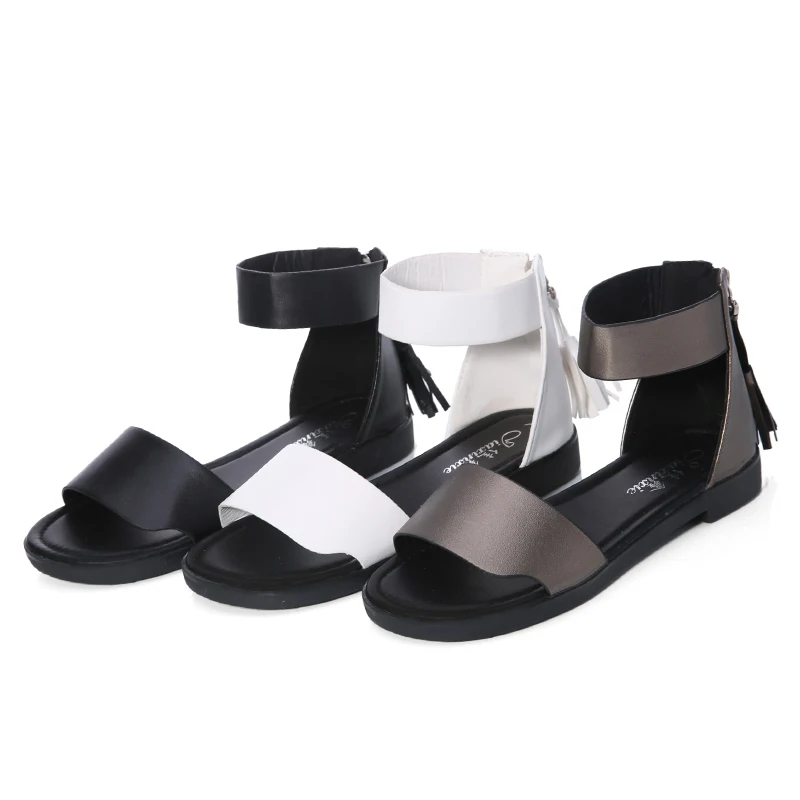 2022 new design summer lady Korean pure color fashion wedges middle-heel casual sandals with one-button belt
