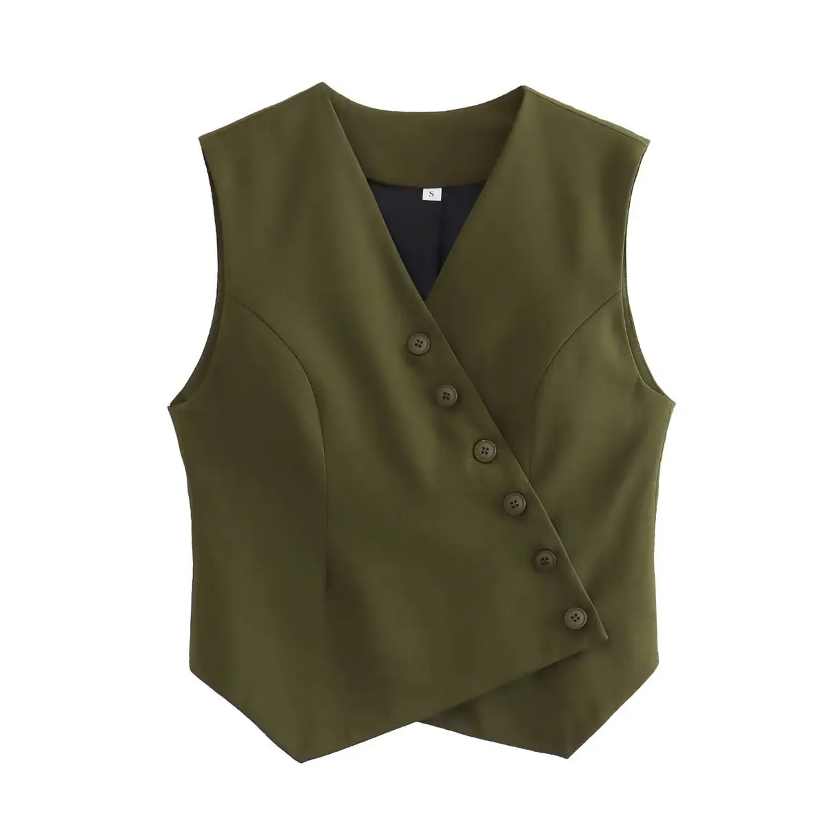 PB&ZA Women 2023 New Fashion Cardigan asymmetric vest top Vintage V Neck Button-up Female Waistcoat Chic Tops