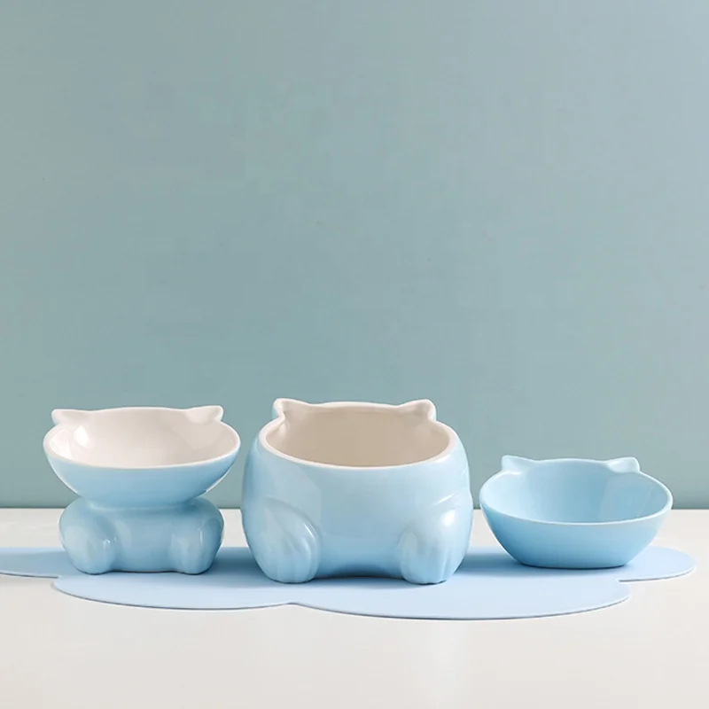hot products top 20 best selling 2022 cat ceramic bowl oblique mouth high foot ceramic cat bowl raised cat feeding bowl