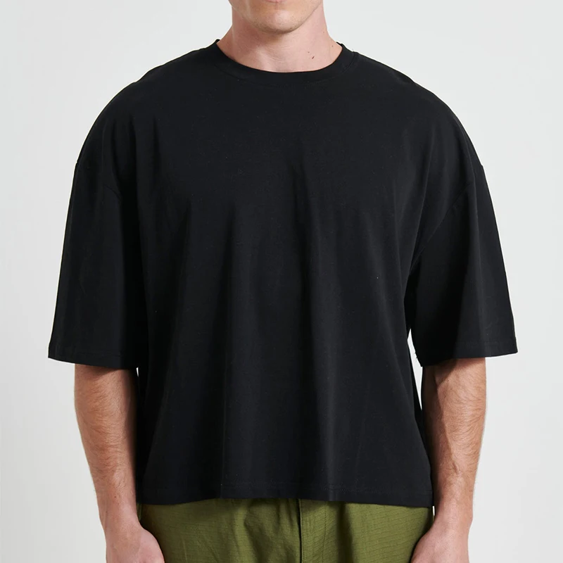 250 gsm T Shirt High-quality Pro Club Heavyweight T-shirt Custom Cotton Blanks Tee Screen Print Boxy Cropped T Shirt Men