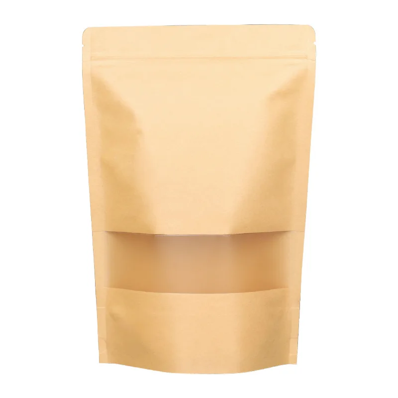 Custom Printed Ziplock Kraft Paper Food Packaging Bag Stand Up Pouch With Zipper And Window