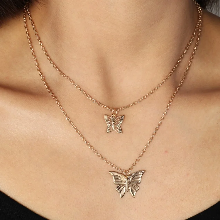 Fashion Cute Butterfly Pendant Necklace Double Butterfly Choker