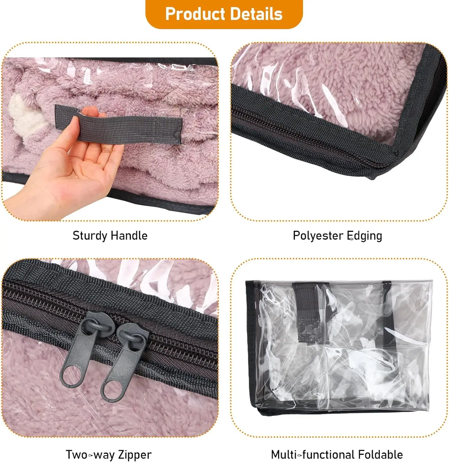 Texpack Clear Clothes Organizer Storage Bags, Foldable Bed Sheet Comforter Storage Bags PVC Organizers with Zipper for Sweaters,