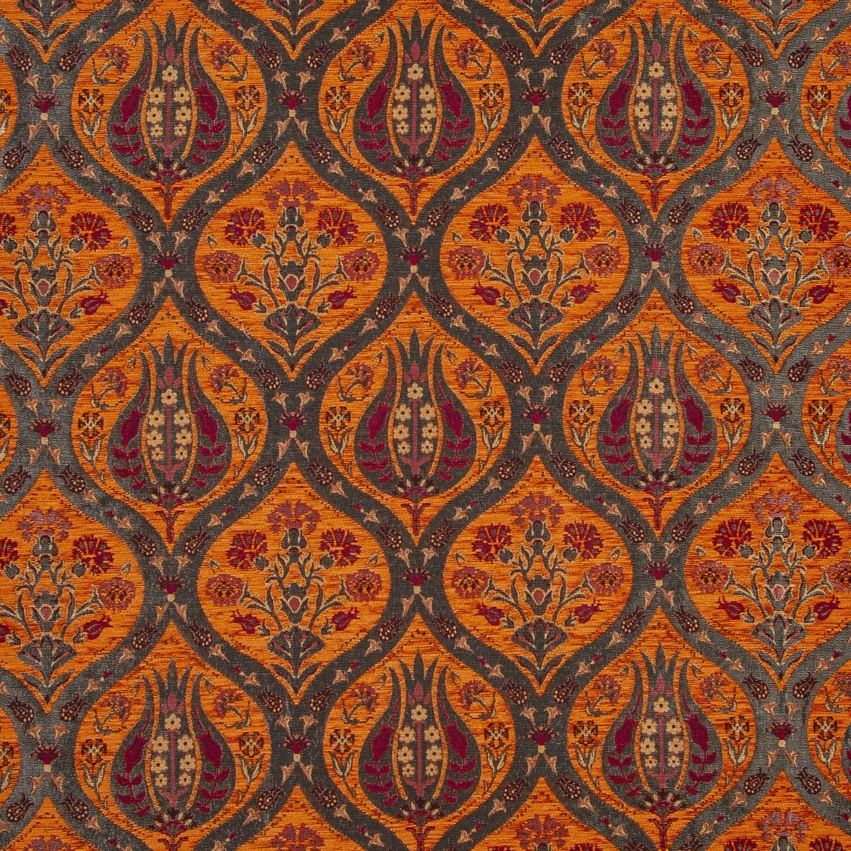 Tulip Designed Red Turkish  Upholstery Chenille Fabric