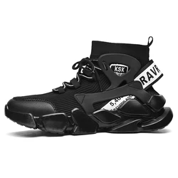 high cut mens Shoes Knitting Sock Sneakers  Flat Shoes men Walking sports casual chunky shoes