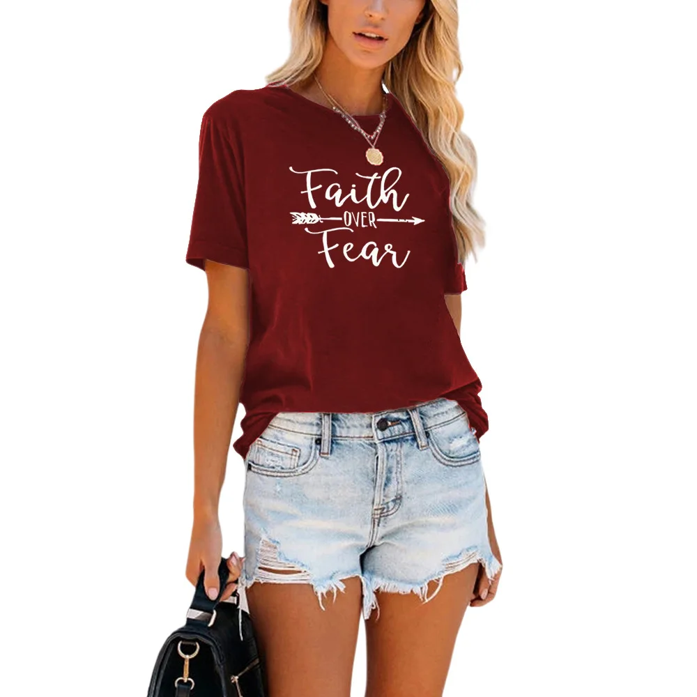 Красивый комплект из дамских блузка amazon вера Онер страх, с буквенным принтом, футболка с короткими рукавами