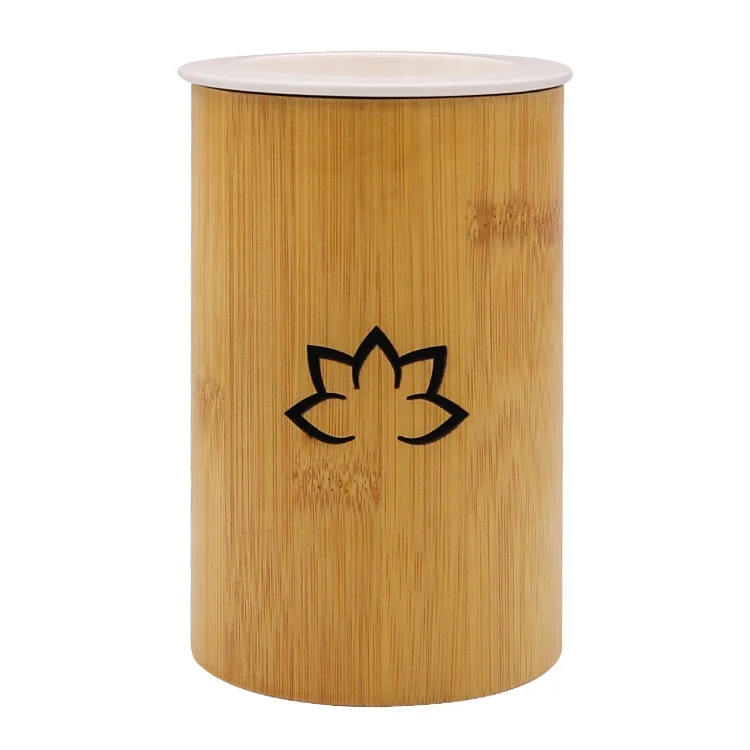 Factory customize  bamboo housing electric wax warmer , aromatherapy scented soy wax warmer ceramic dish candle warmer lamp