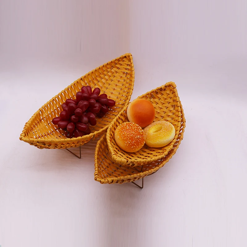 Carehome Bamboo Bread Basket Handmade Weaving 3 Tiered Moon Shape Washable Fruit Vegetables Display Storage Basket