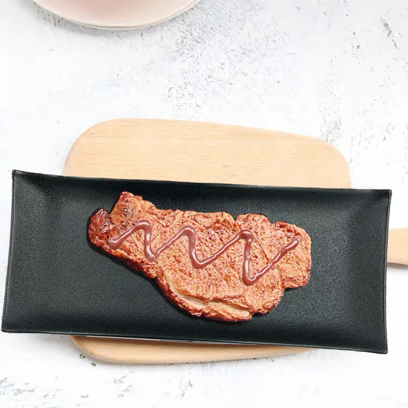 Rectangular Durable Ceramic Sushi Trays Black Ceramic Dinner Plate For Restaurants