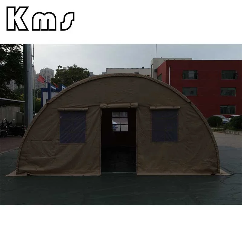 KMS Hot Sale Custom Heavy Duty Canvas Khaki Outdoor Inflatable Round Camping Tube Disaster Relief Outdoor Tent For Sale