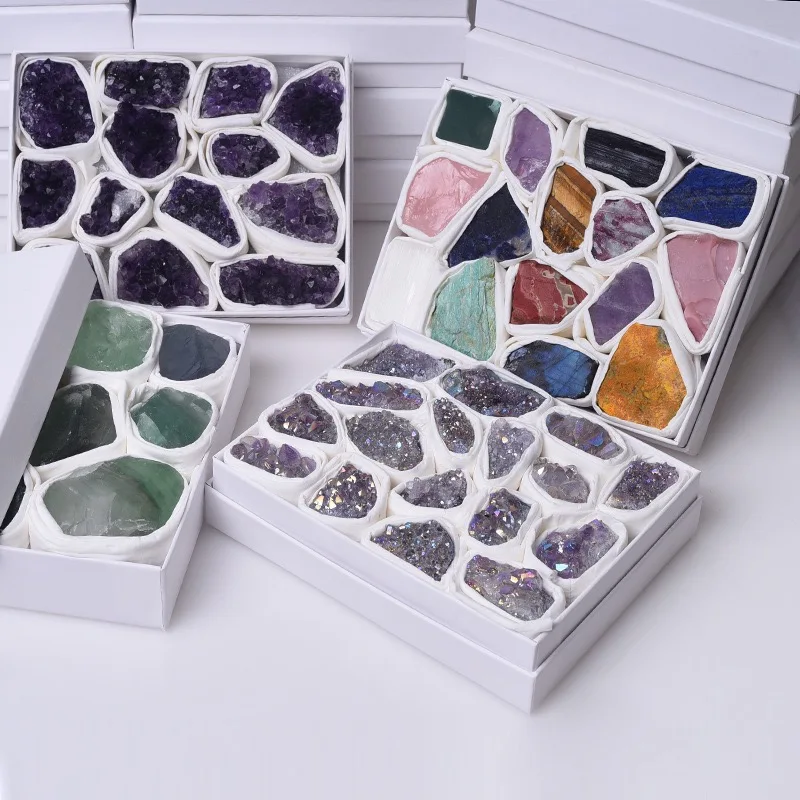 Natural healing raw crystal rough stone rose quartz amethyst raw gemstone crystal box set