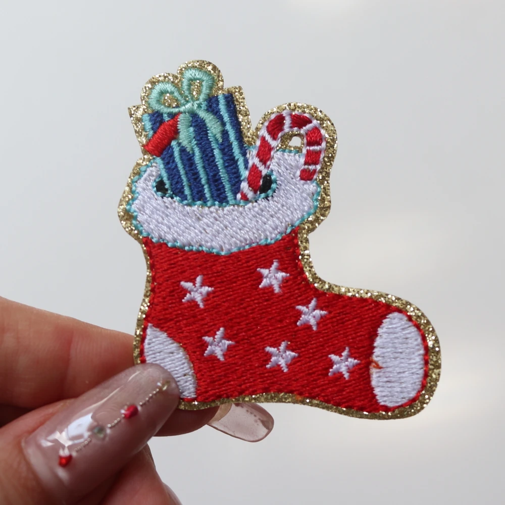 Custom Christmas Snowman Christmas Tree Embroidery Patch Iron on Back Embroidery Patch Design For Socks DIY Accessories