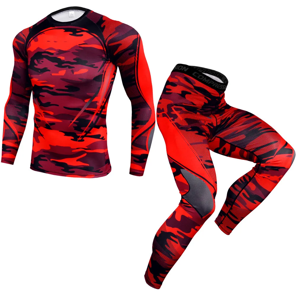 Outdoor Running Wear 2 Pieces Compression sportswear rash guard male Bodybuilding T-shirt pants Man Training