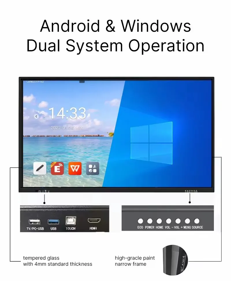 4k Android 86 inch smart portable digital board touch screen stand electronic interactive whiteboard for classroom with stylus