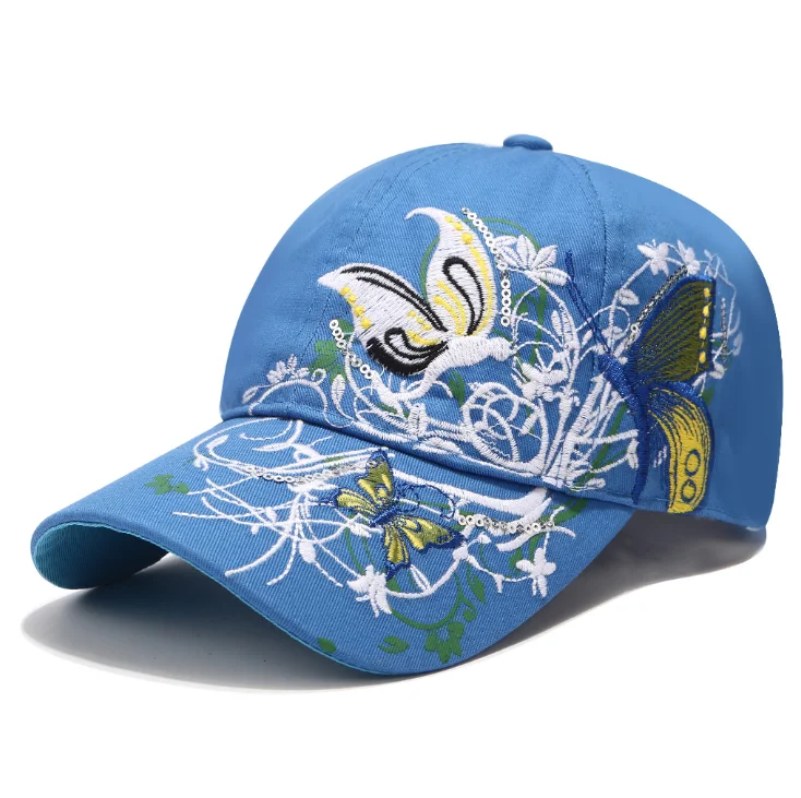 Sequin embroidered baseball cap butterfly embroidered duck tongue lipprint fashion hat girl hat