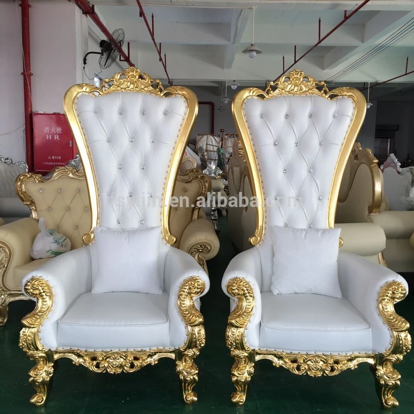Royal party wedding high back throne chair in gold sliver color