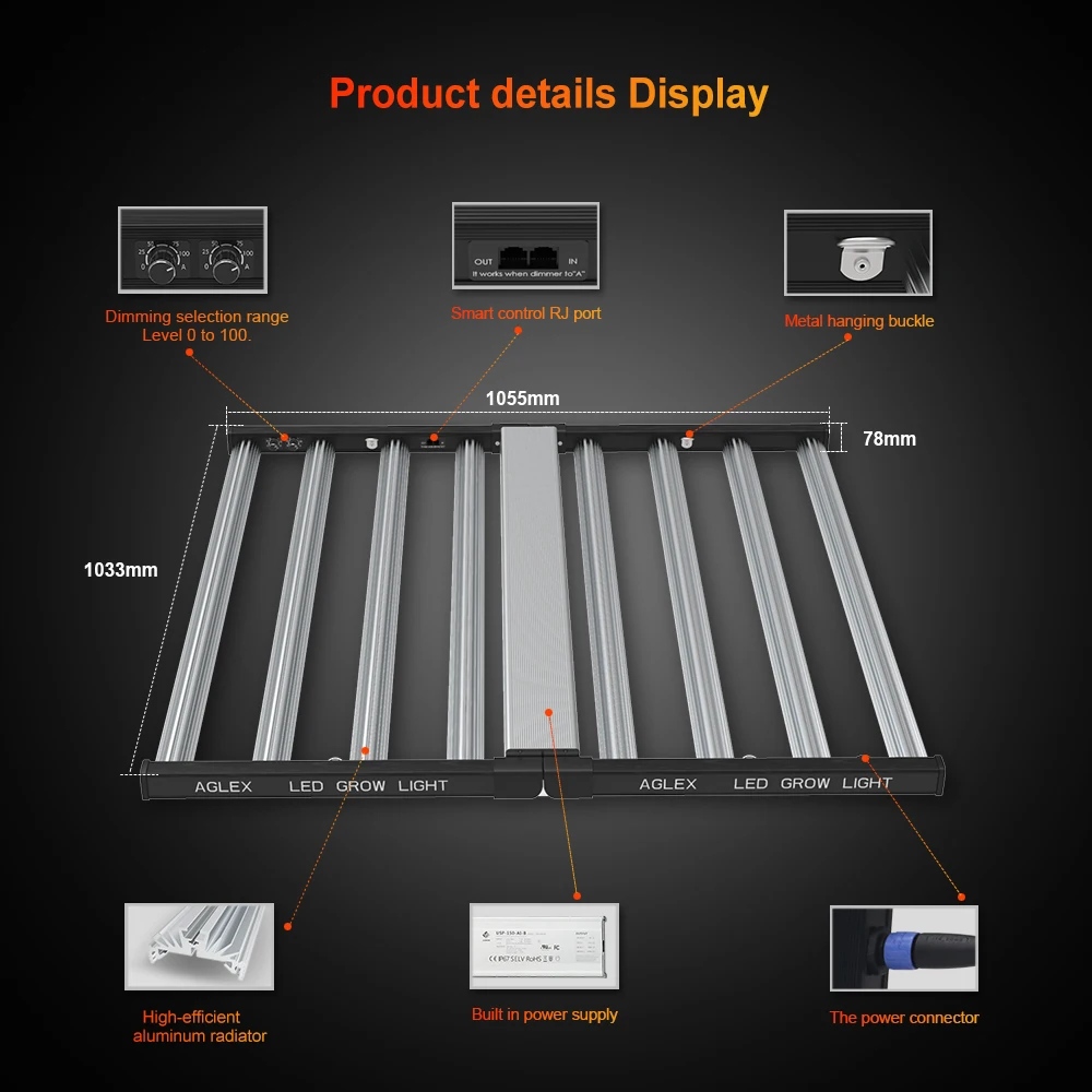 AGLEX High PPFD Waterproof Full Spectrum Led Grow Light Bar 1000w for Hydroponic Indoor Plants Equal Hps 1000w