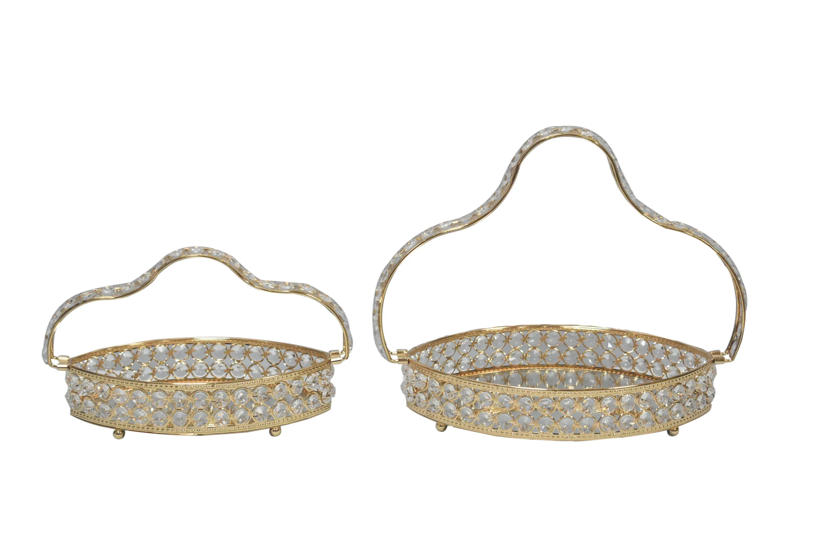 vegetable rack kitchen fruit storage basket luxury Creative metal jewelry tray  decorate glass tray