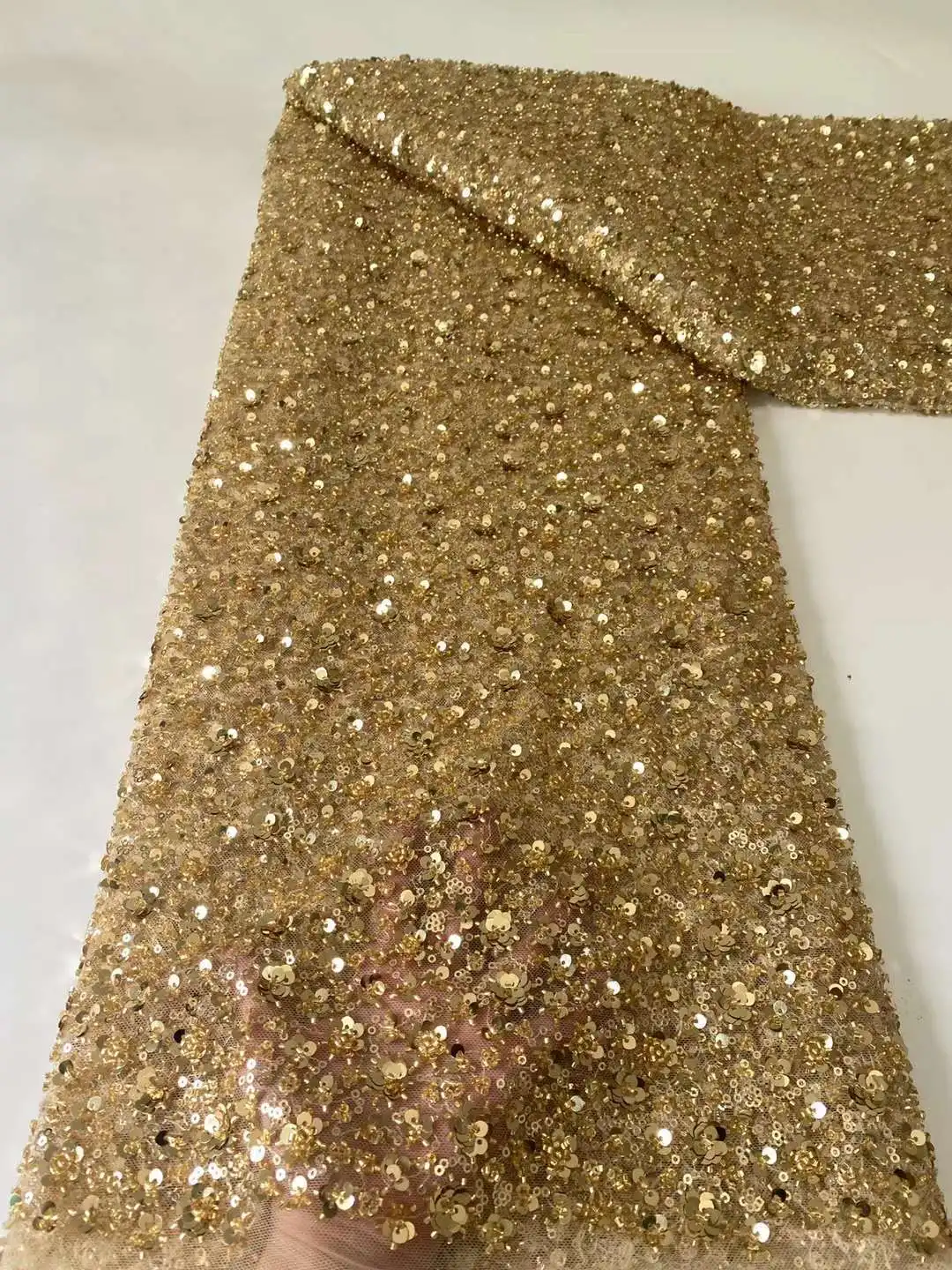 Luxury tecido de barras beads fabric rhinestone lace African embroidery sequin pearl fabric for dress