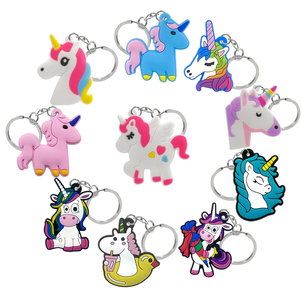Factory Direct Custom kawaii unicorn Wholesale Silicone Key Ring 2D Rubber Key Chain Soft PVC Keychain