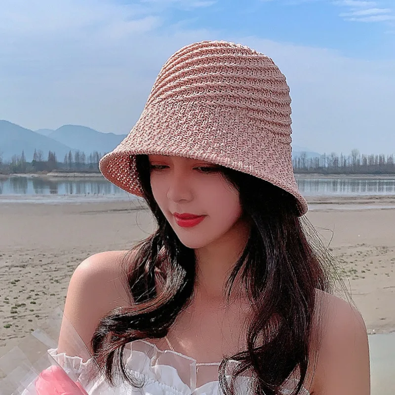 New Design Foldable Floppy Fashion Bucket Hat Handmade Crochet Women Sun Straw Hats Spring