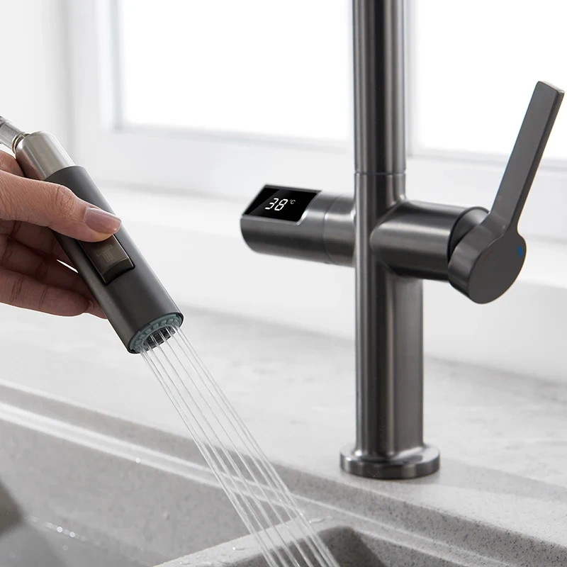 Deck Mounted Hot Cold Water Tap Kitchen Sink Faucet Mixer With Temperature Digital Display Kitchen Faucet