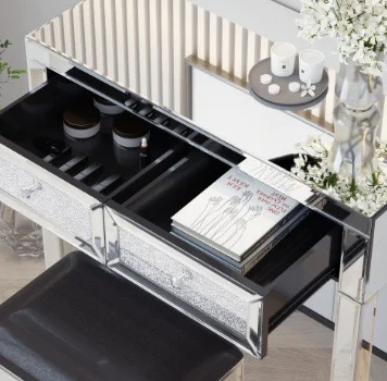 High-end glass mirror vanity broken diamond built-in 2 drawer storage table