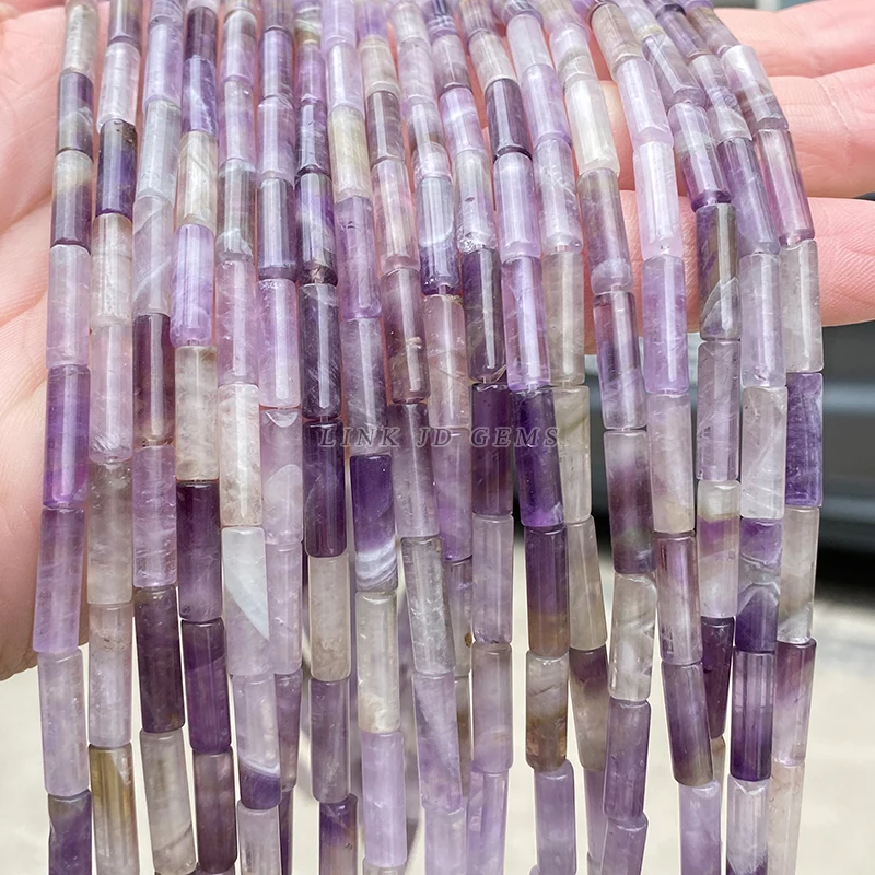 4*13mm Natural Amethyst Tube Shape Beads Loose Reiki Crystal Cylindrical Bead For Jewelry Making DIY Bracelet Earrings Accessory