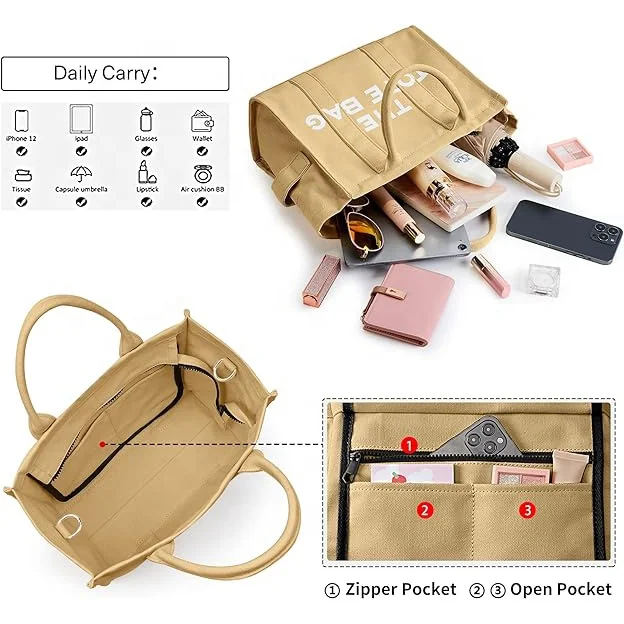 Custom Large Faux Leather Canvas Tote Purse Zipper Tote Shoulder Bag for Women