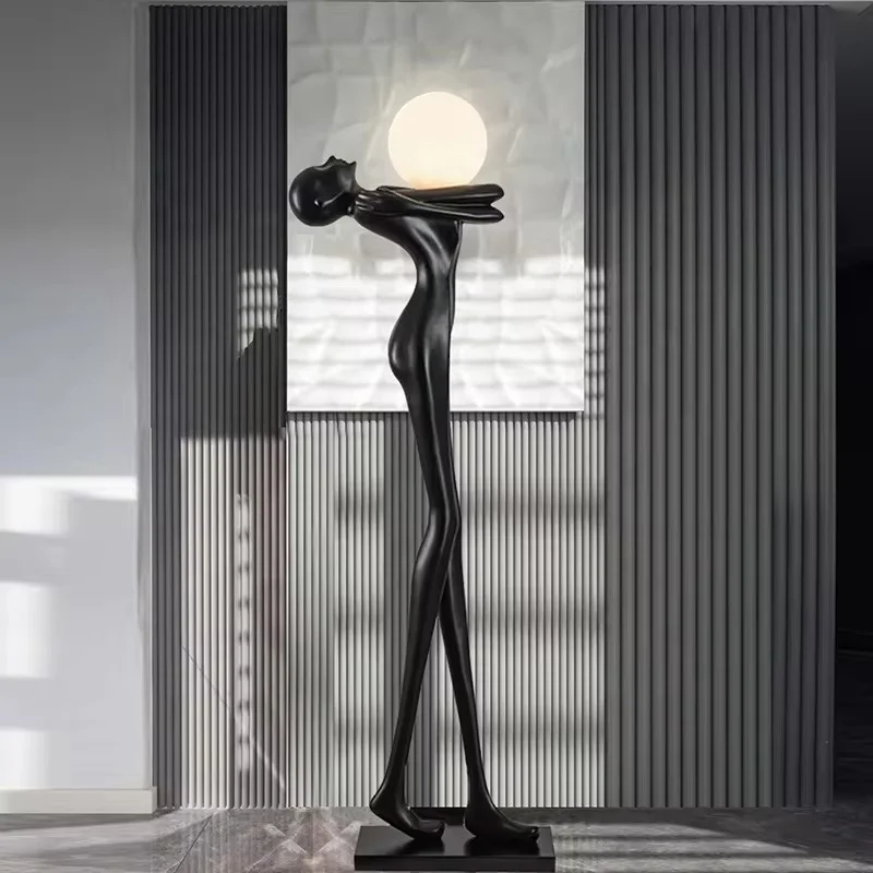 Modern resin floor lamp, new type of floor lamp, high-quality American classic human sculpture abstract black LED floor lamp