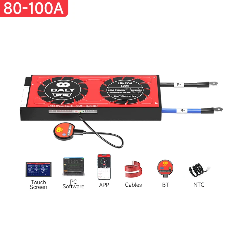 Daly smart bms lifepo4 battery 4s 80a 100a 12v battery management systems with UART BT 485 CAN function