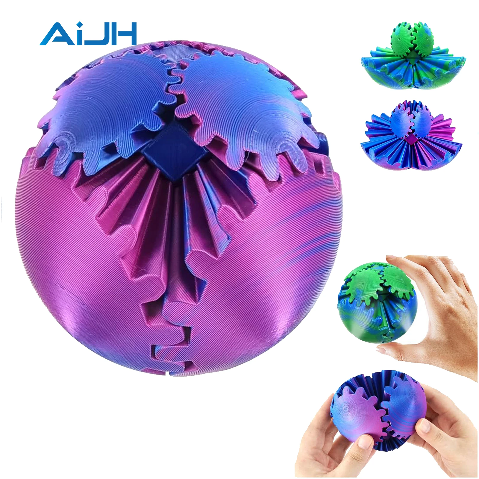 AiJH 3D Printed Gear Ball Wonder Anxiety Relaxing Toy Funny Sensory Whirling Ball Cube Gear Sphere Toy For Adults Kids