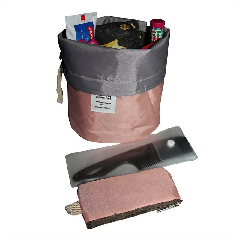 Custom LOGO Barrel Travel Pouch Portable Make Up Organizer Bags Fabric Makeup Cosmetic Bag