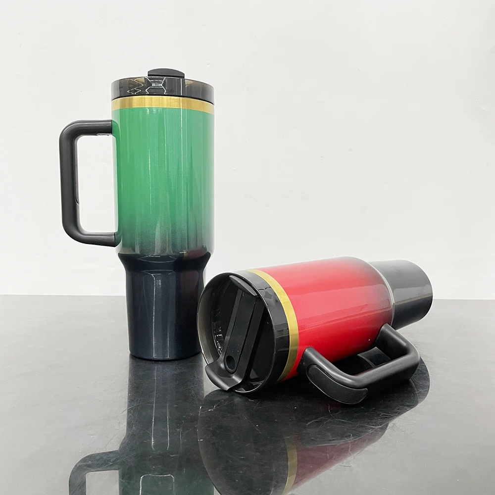 USA warehouse Double walled stainless steel 40oz H2.0 tumbler green ombre glitter gold plated tumbler for laser engrave