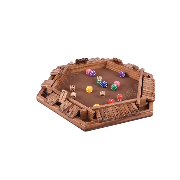 Classic Dice Board Games Wooden 6 Players Shut The Box Dice Game with 16 Dices