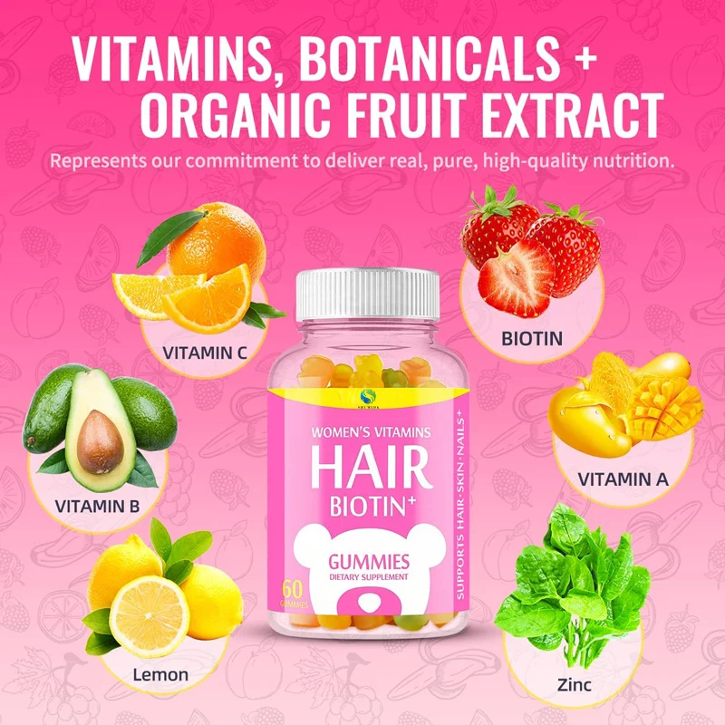 Fast hair growth vegan biotin gummy vitamins for hair skin nails