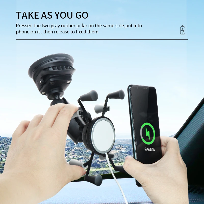 VIN Mounts Triple Suction Cup with X-Grip Iphone Charging Charger Adapter for Dashboard/Glass Phone Mounting for Ram mount