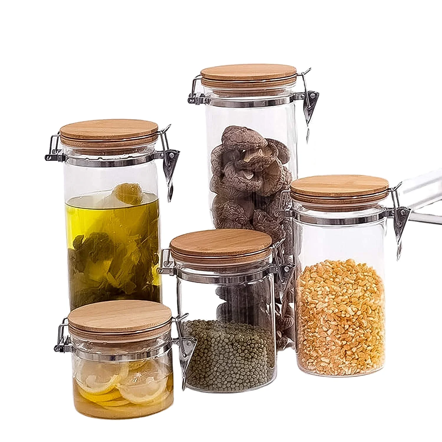 Glass Food Storage Jars Containers, [Set of 3] High Borosilicate Glass Cookie Jars with Airtight Bamboo Clamp Lid