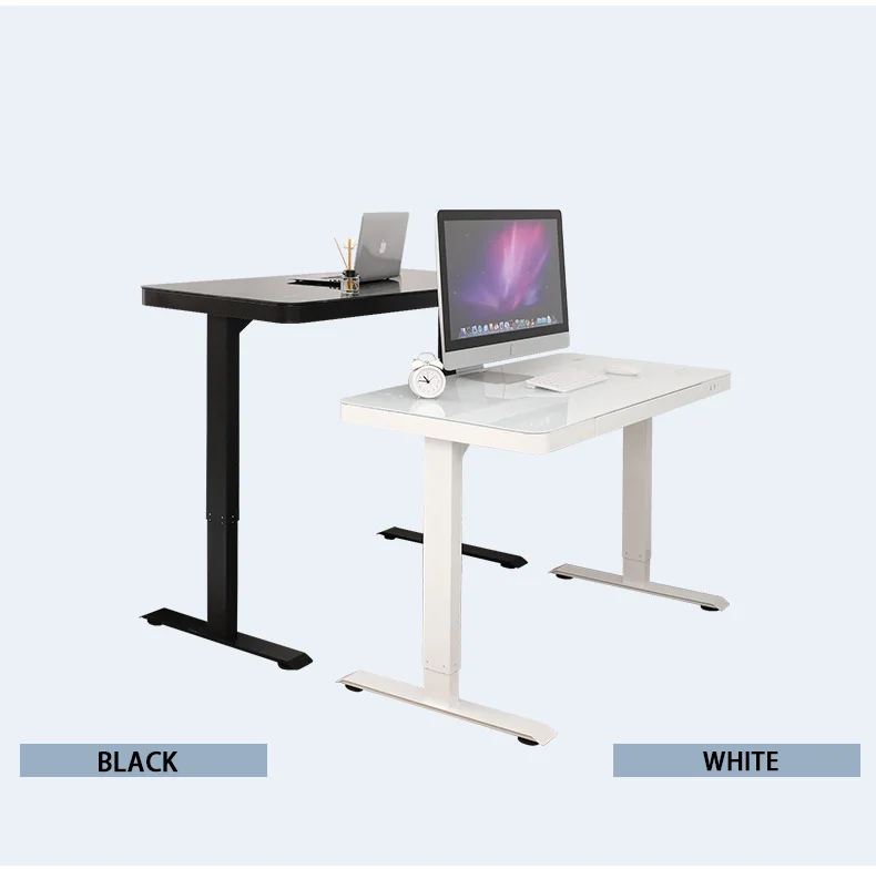White glass desktop wireless charging three speed memory USB standing desk