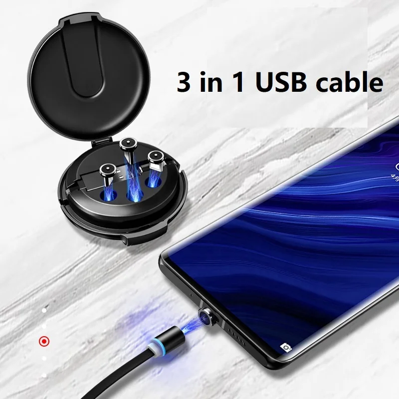  Лидер продаж портативное выдвижное зарядное устройство USB Магнитный кабель 3 в 1 для мобильного телефона зарядка мощностью А черный красный